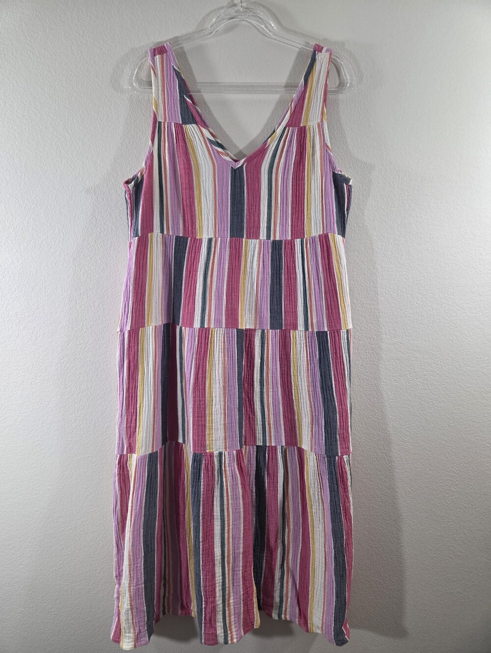 MARINE LAYER Gauzy Cotton Colorful Art-To-Wear Tiered Sleeveless Maxi Dress